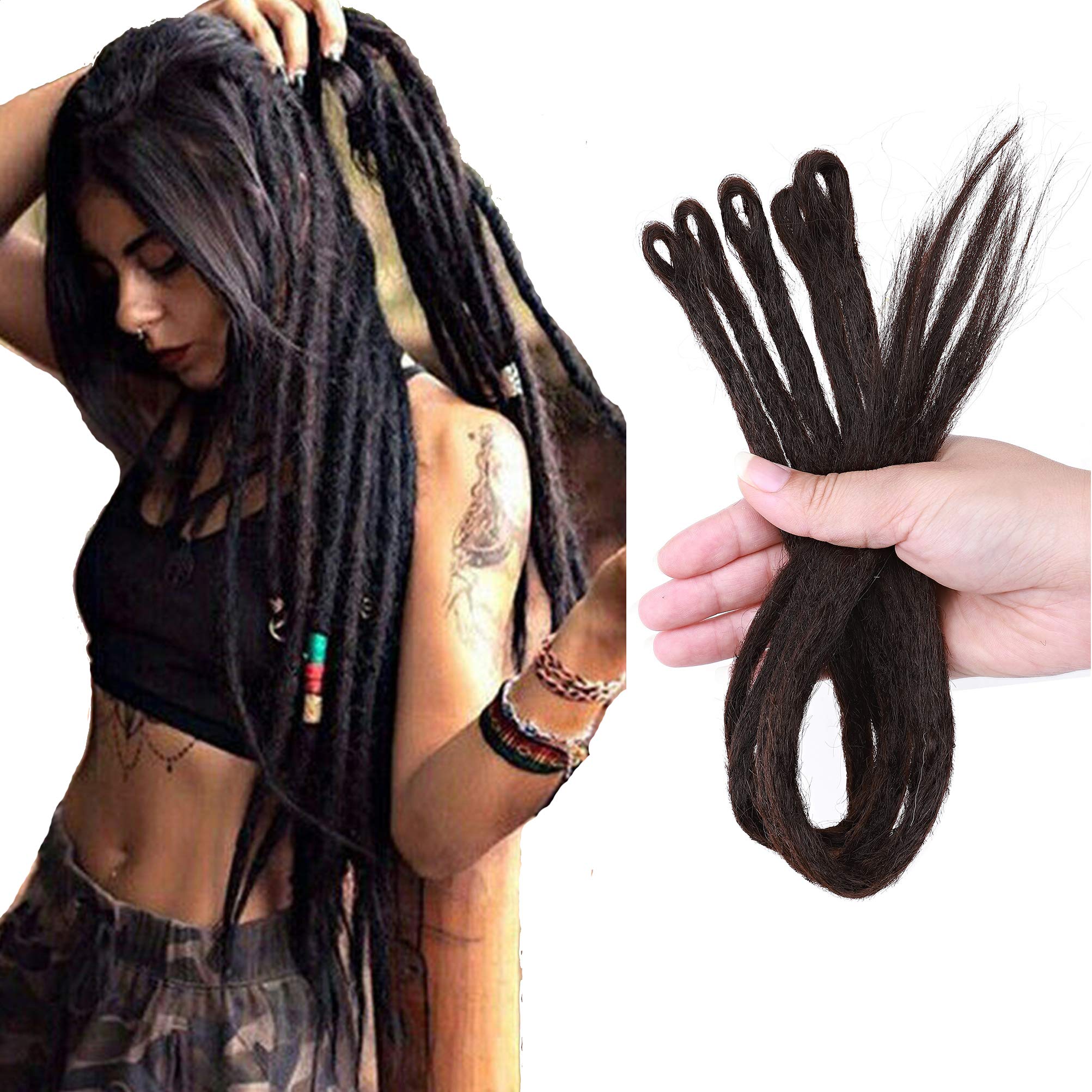 20 Inch Handmade Dreadlocks Hair Extensions Single Ended Crochet Synthetic Hair Jamaica Punk Hip-Hop Reggae Hair Braiding Wigs Faux Locs for Fashion Men Women Teens 5pcs - Dark Brown
