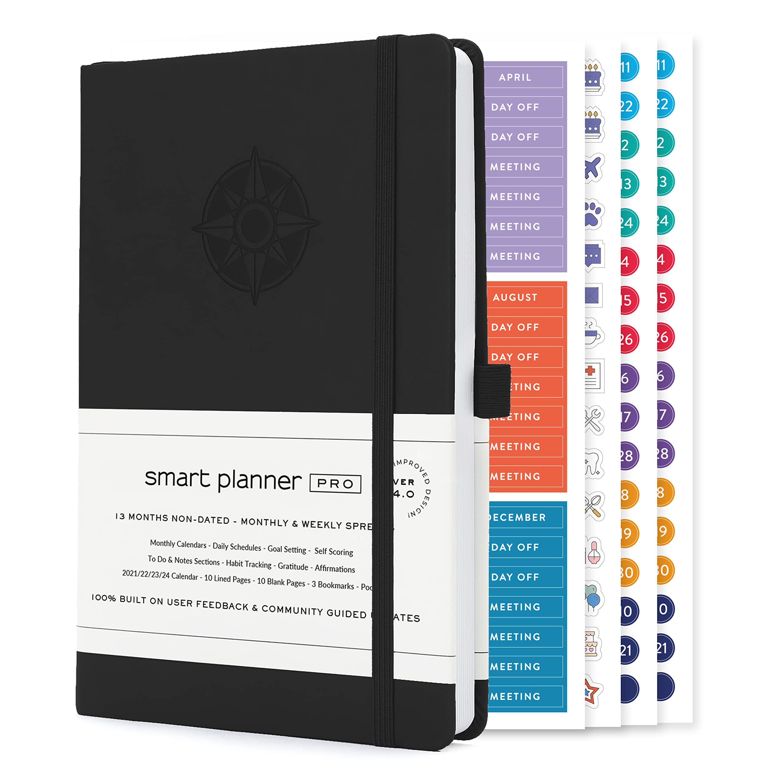Smart Planner Book Pro – A5 Daily Planner Undated – Daily To Do List Planner – Weekly, Monthly, Work Sections, Organiser Diary - 3 Satin Bookmarks & Pen Holder — image 1