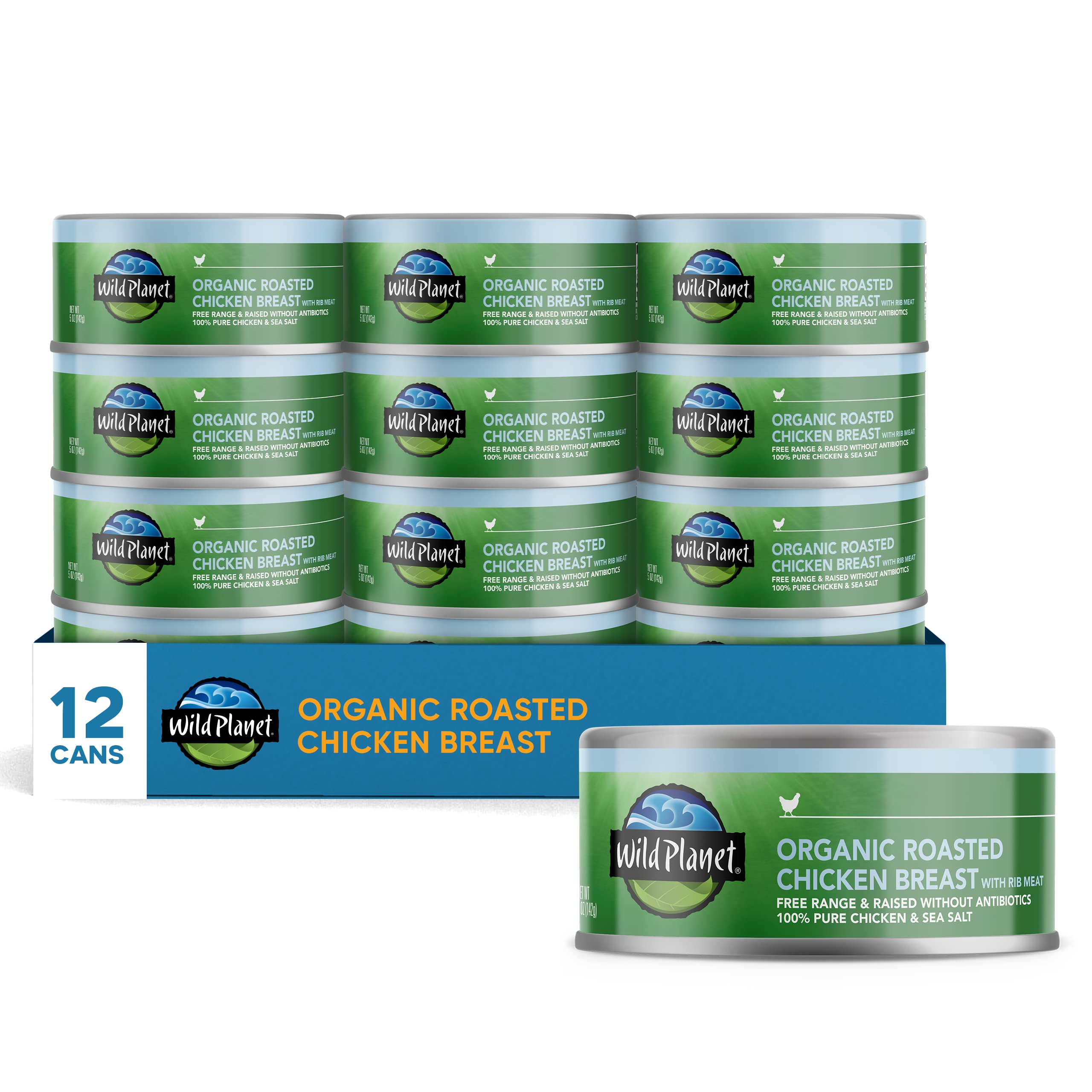 Wild Planet Organic Roasted Chicken Breast With Rib Meat, Skinless and Boneless, Sea Salt, Free Range, Non-GMO, Gluten Free, Keto and Paleo, 5 Ounce (Pack of 12) Image