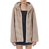 LUSI MADAM Women's Faux Fur Coat Zip Up Hoodie Faux Mink Fur Fluffy Open Front Hooded Jacket Fall Winter Coats with Pockets