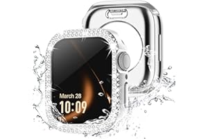 Missair [2 in 1] Waterproof Bling Case for Apple Watch 40mm Series 6 5 4 SE, iWatch Full Protective Cover with Tempered Glass Screen Protector, Front & Back Bumper with Diamonds Rhinestone for Women