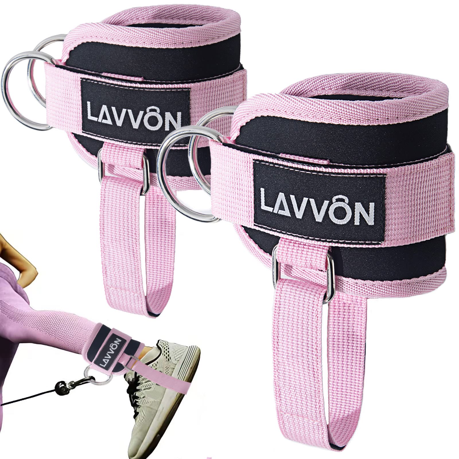 LAVVON Ankle Straps for Cable Machines Kickbacks - Adjustable Comfort Ankle Cable Attachments for Gym Ankle Cuff Cable Machine Glute Kickback Straps - Leg Extensions, Curls & Ankle Cuffs Women