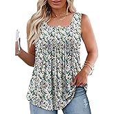 VISLILY Plus-Size-Tank-Tops for Women Summer Pleated Square Neck Tunics Loose Fit Casual Flowy Sleeveless Shirts 1X-5X