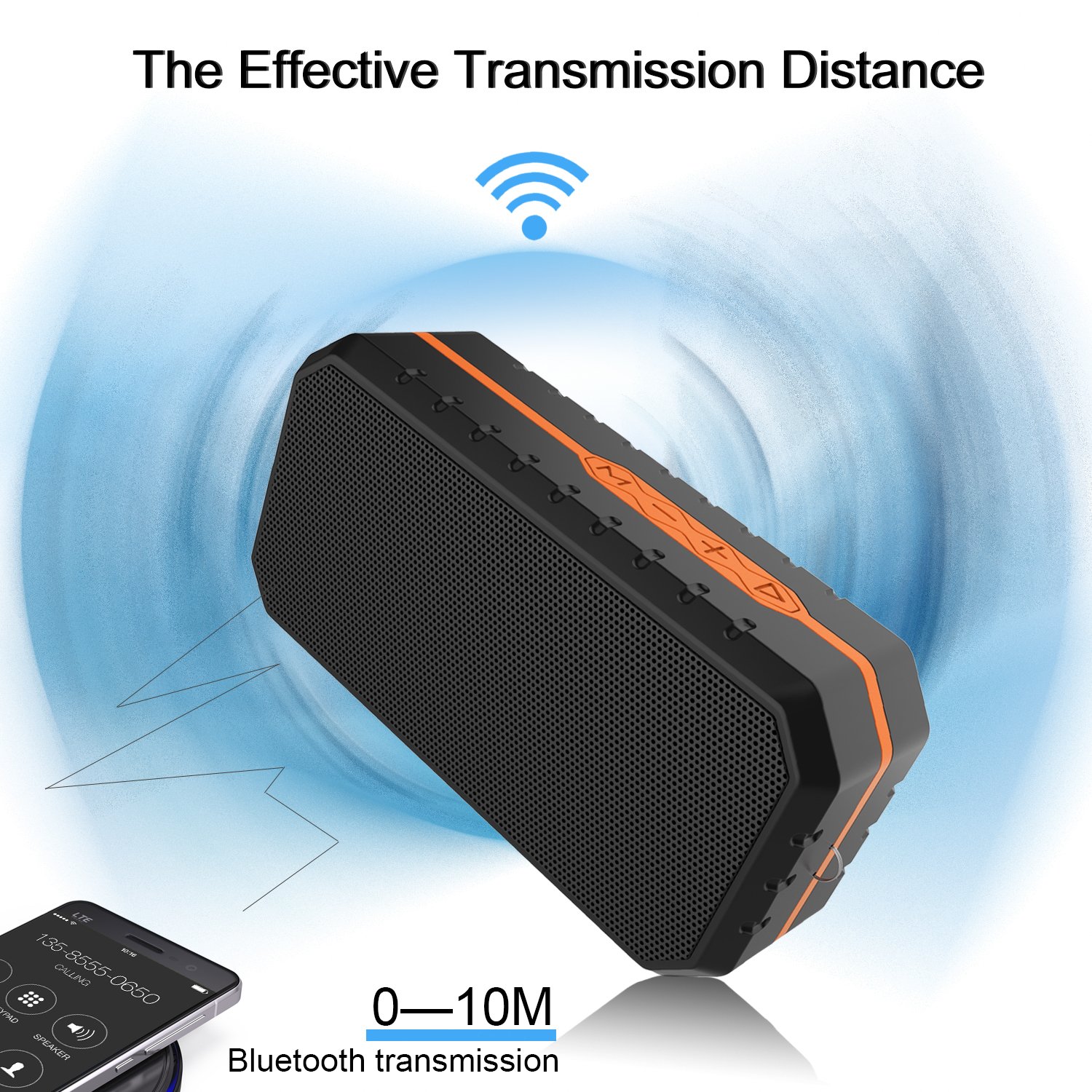 Ifecco Tragbarer Wasserdichter Bluetooth Lautsprecher Speaker Boombox mit 1800mAh Batterie für iPhone, iPad, Samsung, Nexus, HTC und andere Android Geräte (orange)