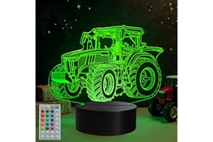 POSSHE Tractor 3D Night Light, 16 Colors with Remote Control, Timer, RGB Flashing Mode, Dimmable LED Illusion Lamp, Tractor Toys Cool Gifts for Holiday Birthday Christmas