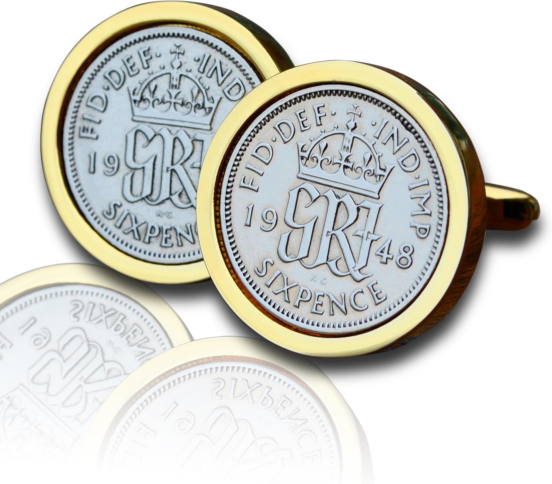 Genuine Polished 1948 Gold Sixpence Coin Cufflinks Vintage, 75th Birthday Anniversary Present, Gift Boxed