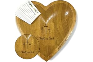 2IMT Prayer Bowl Wooden Trust In God, Serenity Prayer Box Rubber Wooden Heart Bowl Cross 52 Scripture Cards, Christian Gifts For Women Men, Easter Christian Decor For Home, Heart Decorative Bowl 9 inch