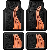 Road Comforts Car Floor Mats Full Set – Front & Rear Car Floor Mats with Aluminum Design, Anti-Slip Backing, All-Weather Protection, Trim-to-Fit Car Mats for Most Sedans, SUVs & Vans - Orange