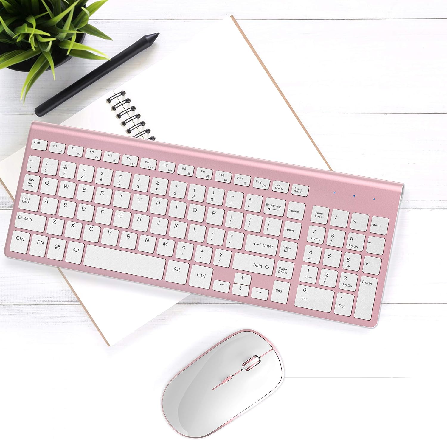 Wireless Keyboard and Mouse Combo, Stylish Compact Full-Size Keyboard and 2400 DPI Stream-line Optical Mouse for PC, Desktop, Computer, Notebook, Laptop, Windows XP/Vista/7/8/10 by JOYACCESS-Pink: Computers & Accessories