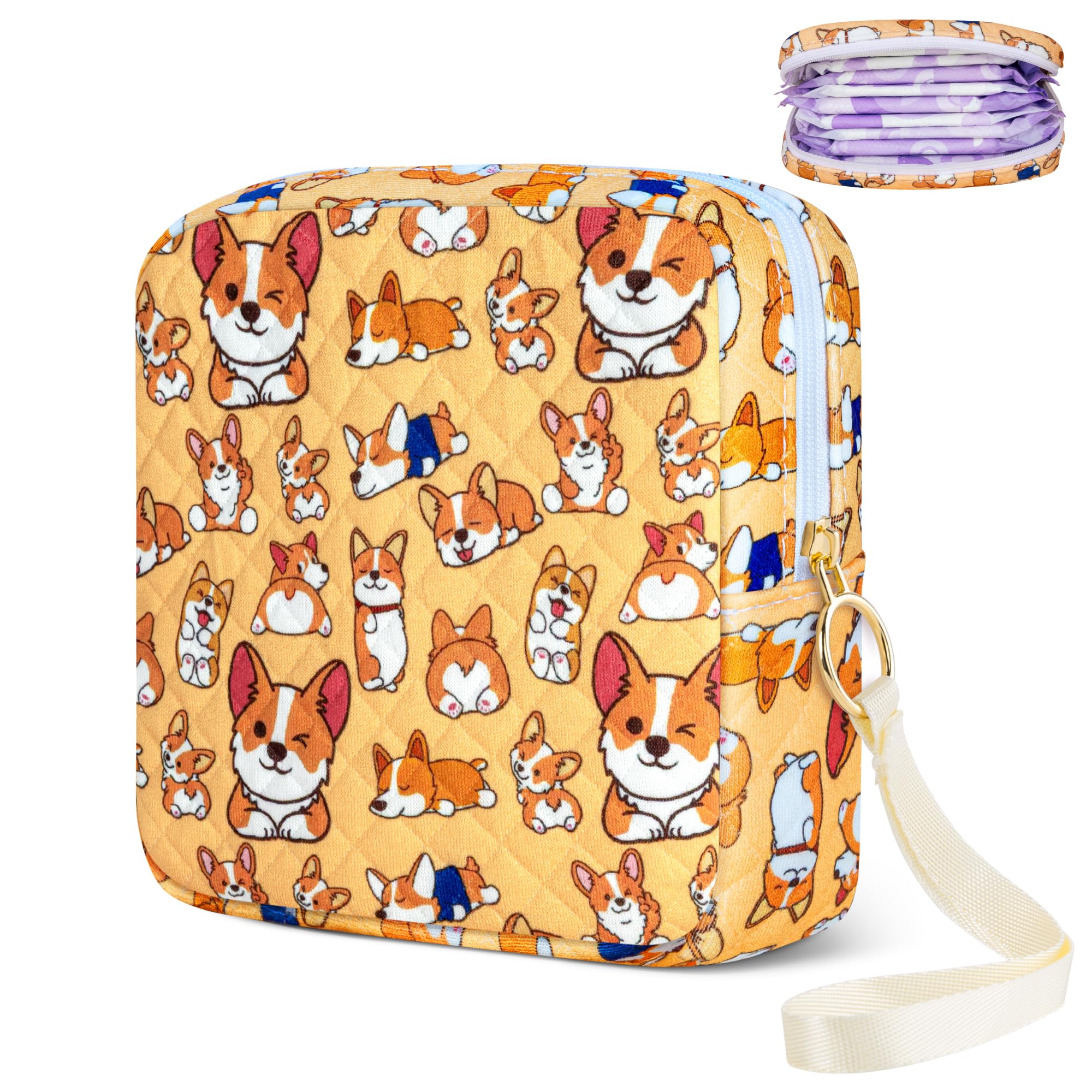 Photo 1 of Likesing Tampon Holder for Purse, Quilted Period Bag Sanitary Napkin Storage Bag for Girls Womens, Portable Feminine Emergency Pad Period Pouch(Orange Dog)