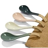 DAHO GOMSU Asian Ceramic Soup Spoon, with Long Handle Easy to Hold, Non-slip Bottom, for Japanese Ramen, Chinese and Vietnamese Wonton, Noodle Soup Spoons (V38)
