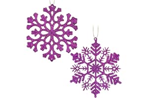 JORYSICS 30PCS Christmas Glitter Snowflake Ornaments Plastic Snowflakes Ornaments-Xmas Tree Decorations,4.7-inch (Purple)