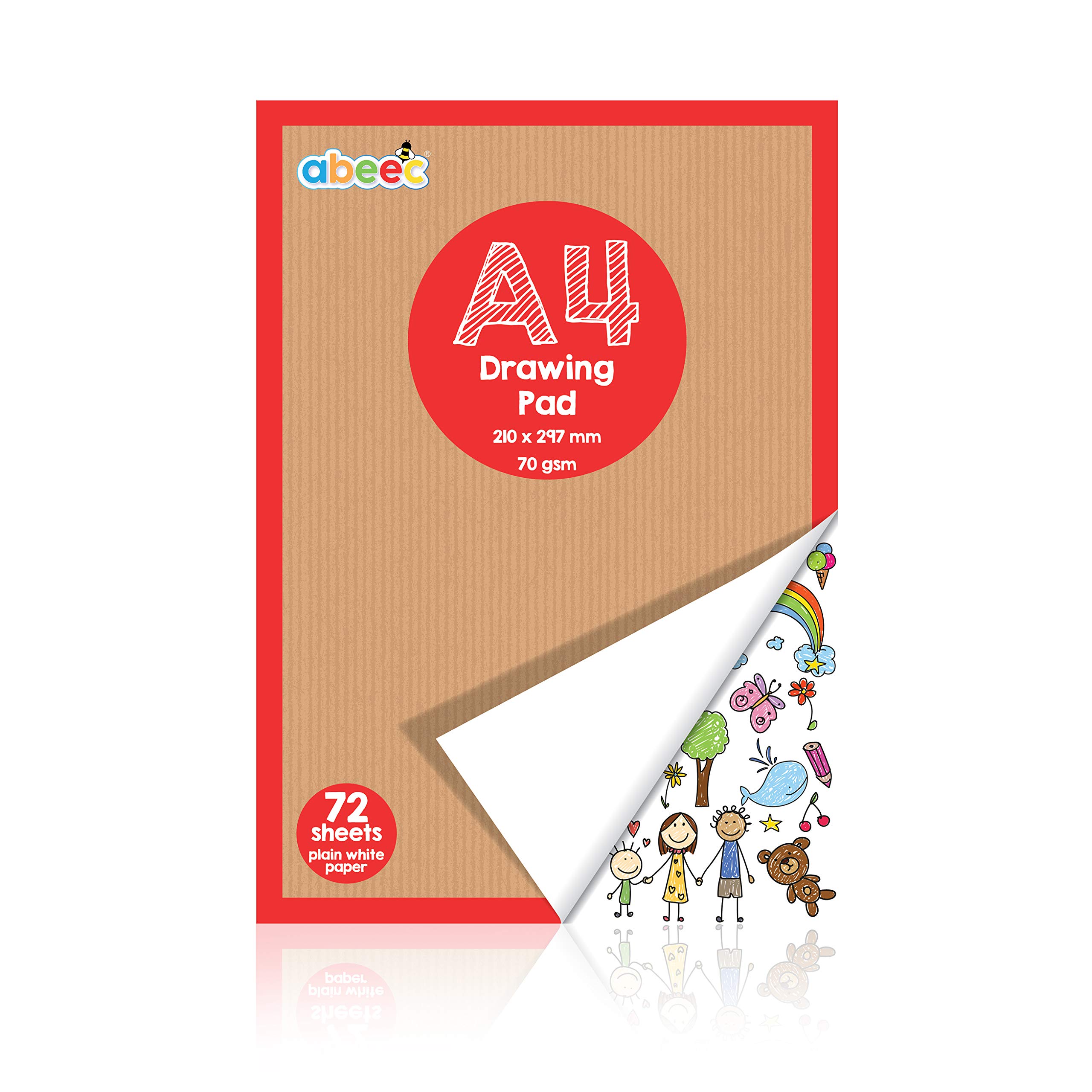 abeec A4 Plain Paper Drawing Pad - 72 Sheet Sketch Book - A4 Drawing Pad - Arts and Craft Scrap Book Essential for Kids Activity Packs - Colouring Books for Children - Drawing Paper for Children