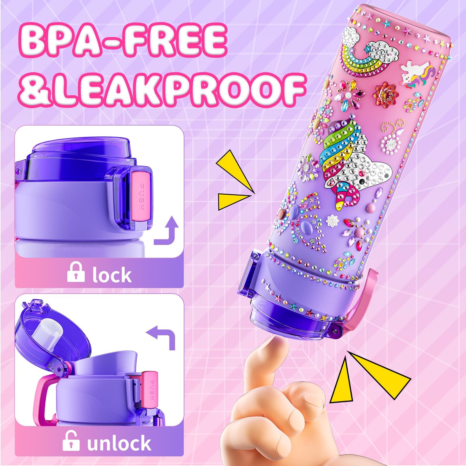 Gifts for Girls 4-12, Decorate Your Own Water Bottle Kits for Girls, Unicorn Diamond Painting Toys & Friendship Bracelet Kit, Fun Arts Crafts for Kids Ages 4-6-8-10, Birthday Gifts Toys for Kids