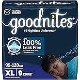 Goodnites Boys' Nighttime Bedwetting Underwear, Size Extra Large (95-120 lbs), 9 Ct, Packaging May Vary