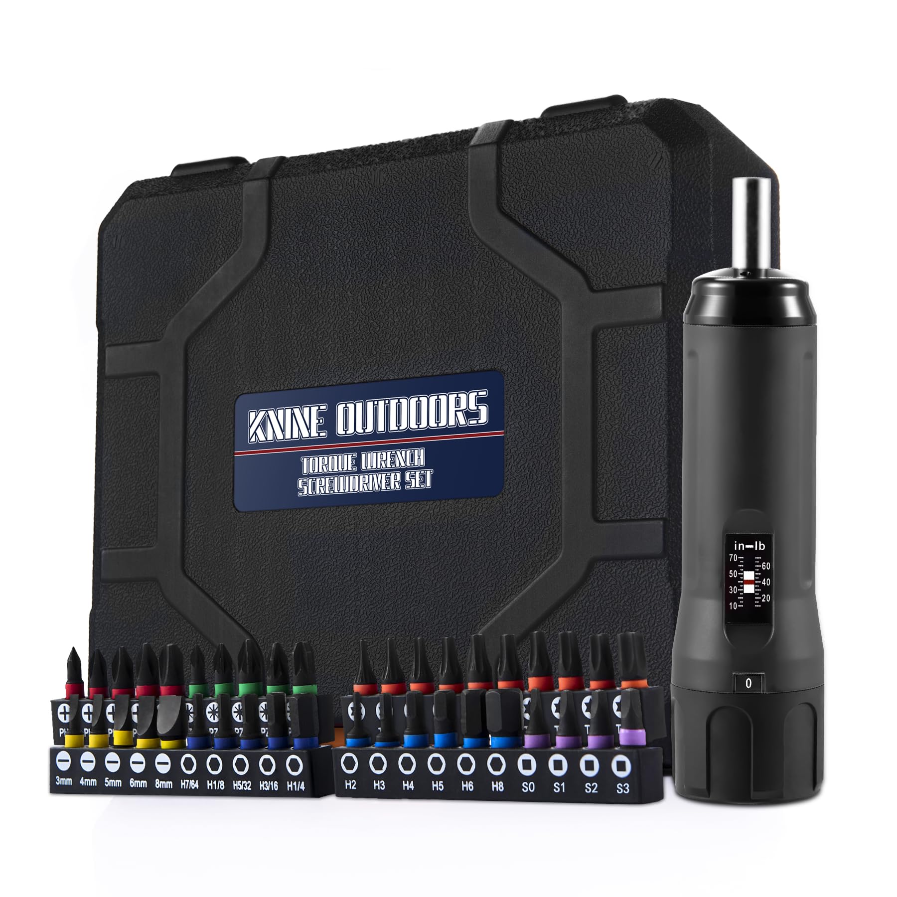 KNINE OUTDOORS Torque Screwdriver Wrench Driver Set 10-70 Inch Pounds lbs for Maintenance with T-bar Handle, 40 Hex Bits, 1/4" Socket, Shaft Extension, For Tools, Bike Repairing and Mounting (Black) Image