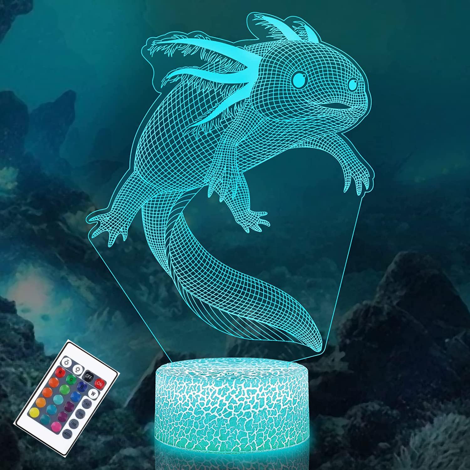 PONLCY 3D Illusion Lamp Axolotl Led Night Light, 16 Colors Changing USB Desk Lamps with Remote Control, Bedroom Decoration Table Lights for Kids Birthday Gifts