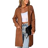 CHICASIMIR Women's Open Front Cardigan Sweater Long Sleeve Casual Knit Lapel Coatigan Coat