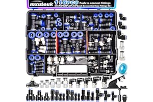 mxuteuk 116PCS Air Line Quick Connect Fittings,1/8",1/4",5/16",3/8",1/2",4/6/8/10mm OD Push to Connect Fittings,Quick Connect Air Hose Fitting,Quick Release Pneumatic Kit