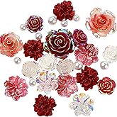 BEEFLIYNG 1 Pack Random Mixed 3D Resin ABS Colorful Rose Flower Butterfly Bow Charm Pearl Bead Acrylic Floral Decor Cabochons for Bracelet Earring Necklace Phone Case Craft DIY Jewelry Making (Red)