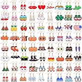 Riceshoot 72 Pairs Holiday Earrings Variety Pack St. Patrick's Easter Summer Gifts Holiday Earring Bulk for Women Teacher Party Favors