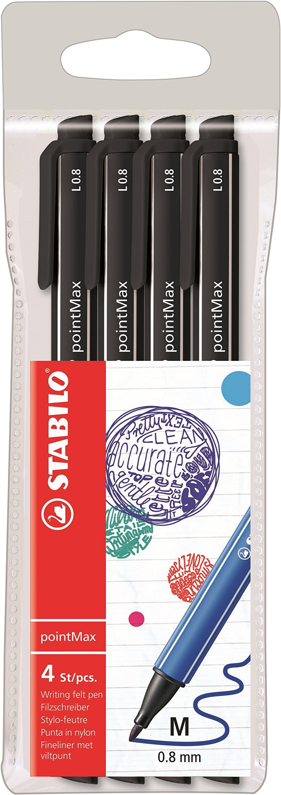 Stabilo pointmax Nylon – Pack of 4 Coloured Sign Pens Medium Tip – Black