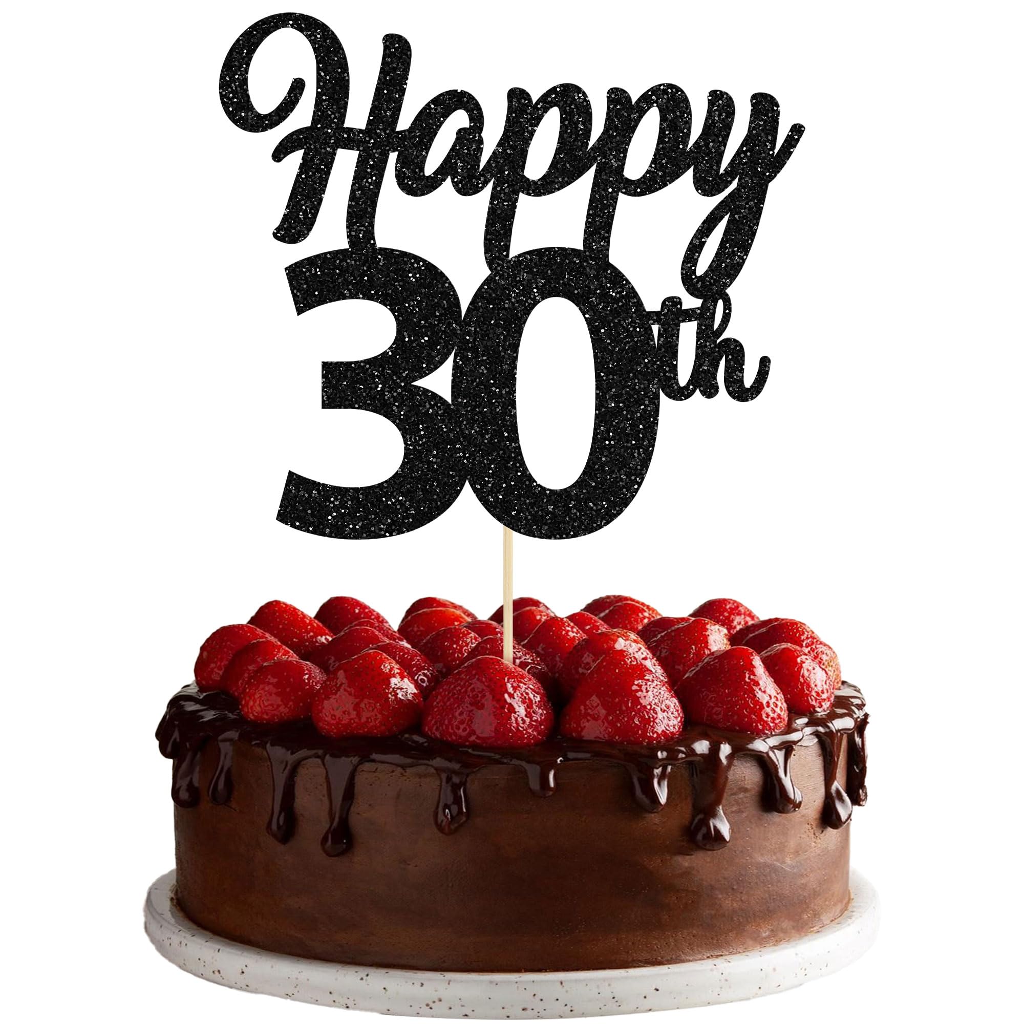 3Pcs Happy 30th Birthday Cake Toppers Black Glitter Number 30 Cake Dcorations Thirty Happy 30th Cake Pick Decorations for Cheers to 30 Years Old 30th Birthday Wedding Anniversary Party Supplies