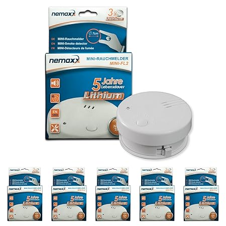 5X Nemaxx Mini-FL2 Rauchmelder - hochwertiger & diskreter Mini Brandmelder Feuermelder Rauchwarnmelder mit Lithium Batterie -
