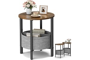 Vagusicc Small Round Side Table, Accent End Table with Storage Basket, Set of 2 Half Round Coffee Table End Table, Half Moon Bedside Table, Modern Nightstand Couch Table for Living Room Bedroom, Brown