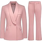 TRONSTORE Women's Business Suit 2 Piece Set Shawl Sollar Blazer Bootcut Pants Suits for Women