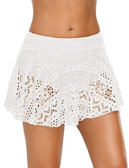 Roskiki Damen Bikini Spitzenäkel-Faltenrock