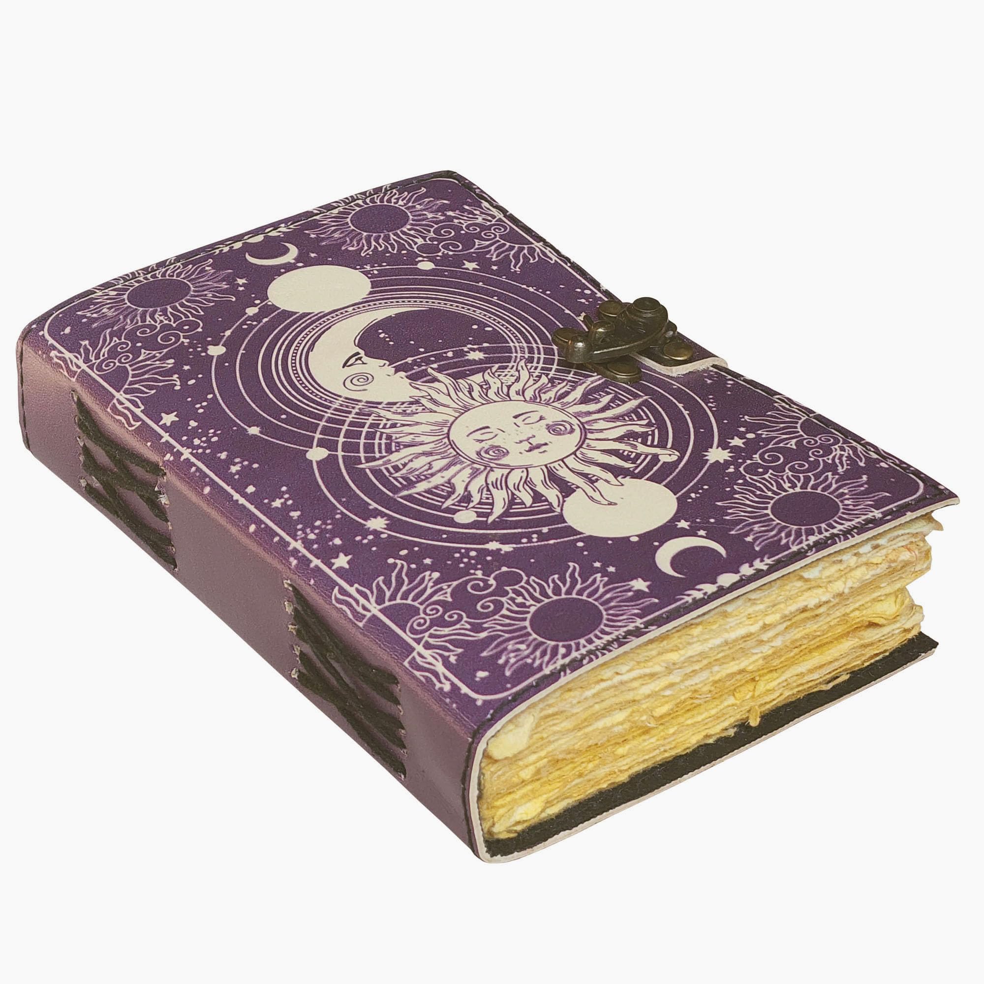 Sun and Moon Vintage Leather Journal for Men & Women 200 Pages of Antique Handmade Deckle-Edge vintage paper Sketchbook, drawing journal print leather journal