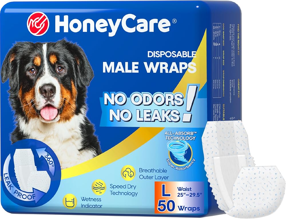 Honey Care All-Absorb A24 Male Dog Wrap Large 50 Count Blue White