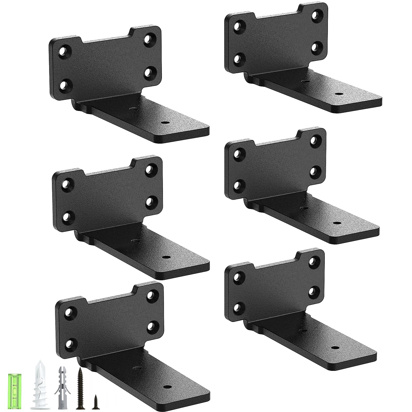 Yeabett 6 Pack Shelf Brackets 10cm, Heavy Duty Wall Brackets, 75kg Load Capacity, Black