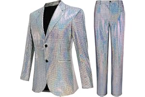 Nawgut Sequin Blazer Metallic Slim Suit 2 Piece Set Disco Prom Shiny Outfit Wedding Party Banquet Fashion Jacket Pant