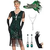 MTITE Women's Flapper Dresses 1920s for Women Great Gatsby Sequin Fringed Roaring 20s Cocktail Dress with Accessories Set