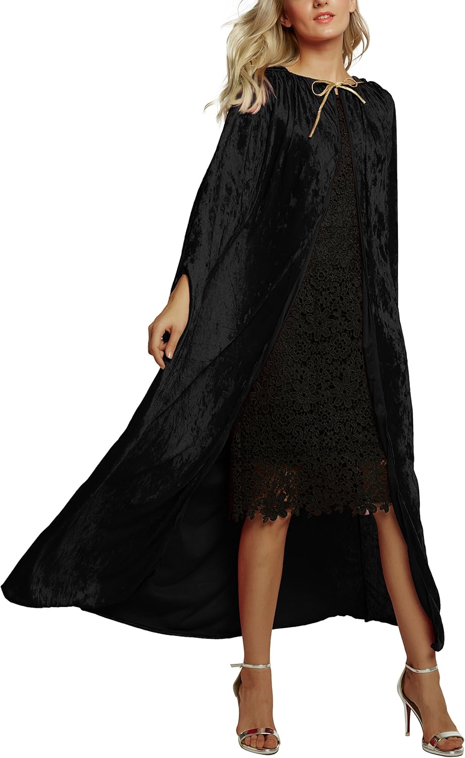 Urban CoCo Women's Costume Full Length Crushed Velvet Hooded Cape (Green): Clothing
