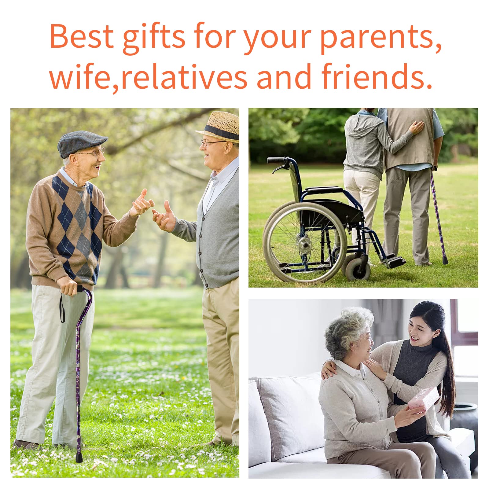 Walking Cane for Women & Men, Folding Cane Lightweight with Offset Handle, Adjustable Walking Stick for Seniors Mobility Balance, Small Base, 32-37