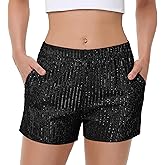 Anna-Kaci Women's Sparkly Sequin Shorts Elastic Waist Summer Straight Leg Glitter Party Shorts