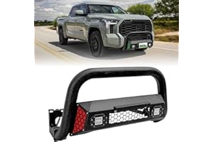 Partree Bull Bar Fit for Toyota Tundra 2022-2026 with LED Light & w/License Plate Bracket DIY Paintable Front Bumper Brush Push Bar Grille Guard Protector (Note:May Interfere with The Sensor)