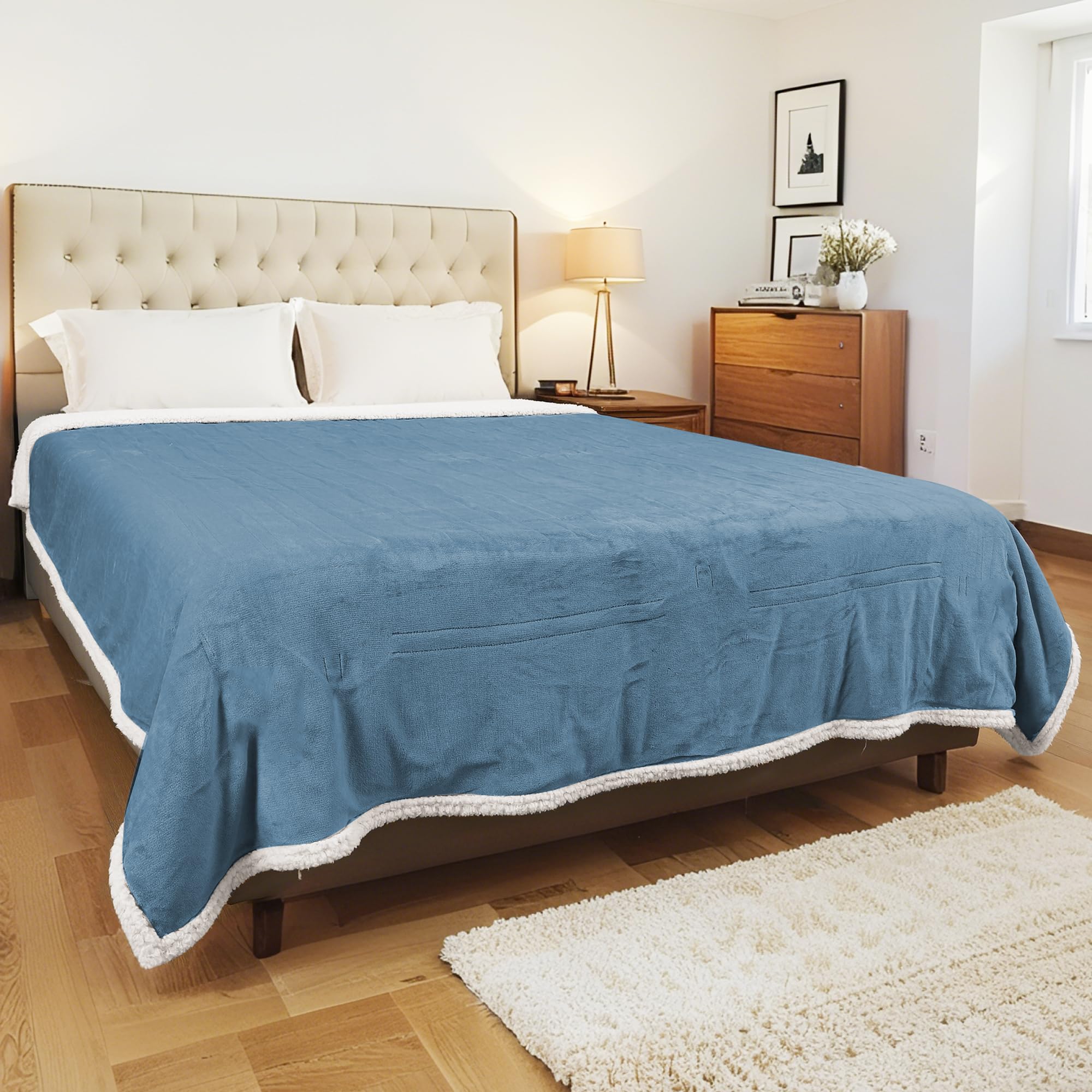 Photo 1 of YUSTAL Electric Heated Blanket Full Size 72x84 Inch - Super Soft Flannel Warm Blanket with 10 Heat Settings, 1-12H Auto Shut Off Timer, Machine Washable (Blue and Grey)