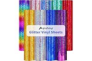GIRAFVINYL Holographic Glitter Permanent Vinyl Bundle, 9 Assorted Colors 12-Inch Sheets, Glitter Vinyl Permanent Self-Adhesive Durable for Indoor/Outdoor Crafts, Easy to Cut/Weed with Protective Film
