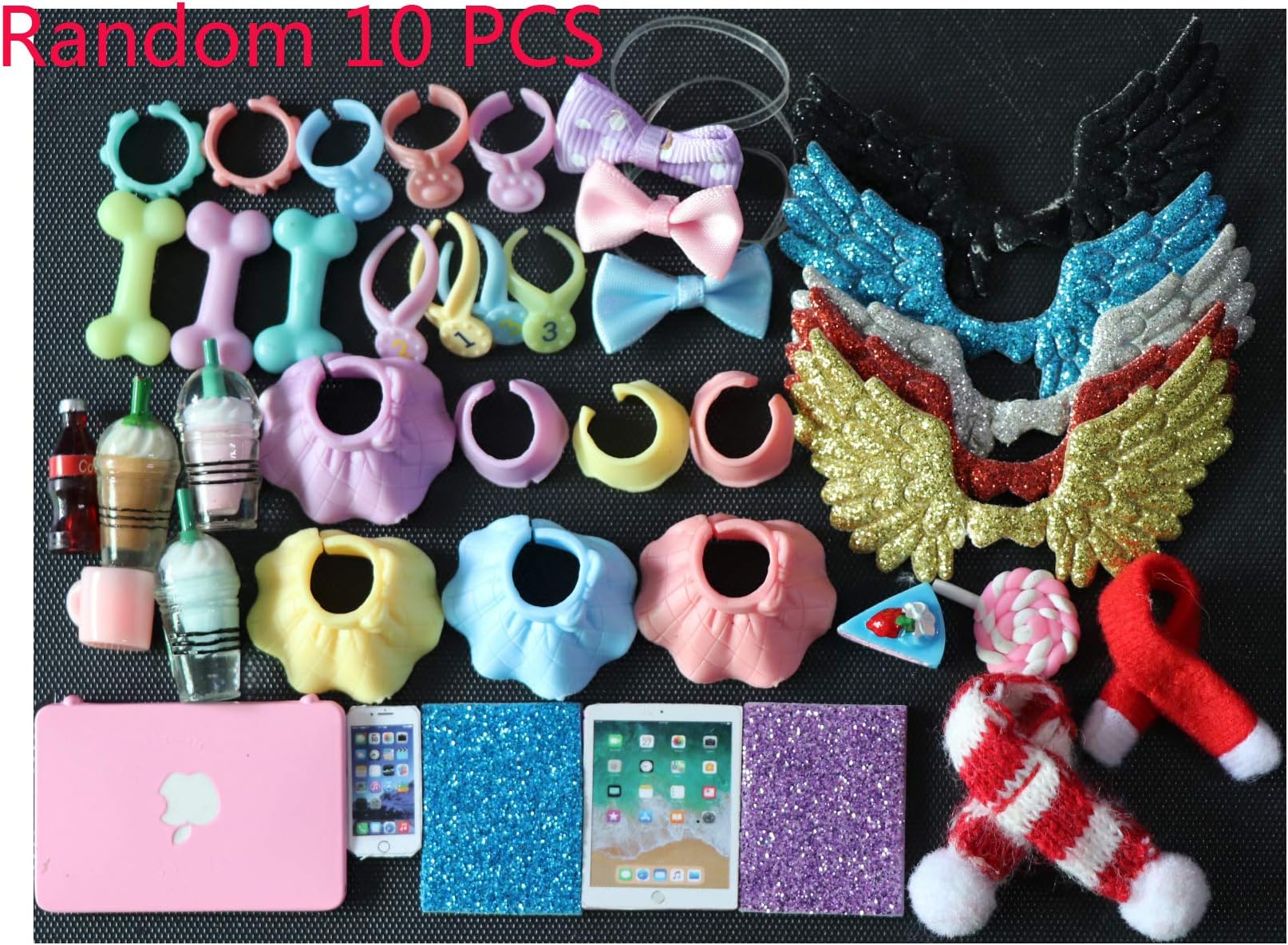 LPS Accessories Lot (Random 10 PCS Clothes Skirts Collars Food and Drink Wings Bow Scarf Phone Laptop Fit LPS Cat and Dog Collie Dachshund Cocker Spaniel Shorthair Cat