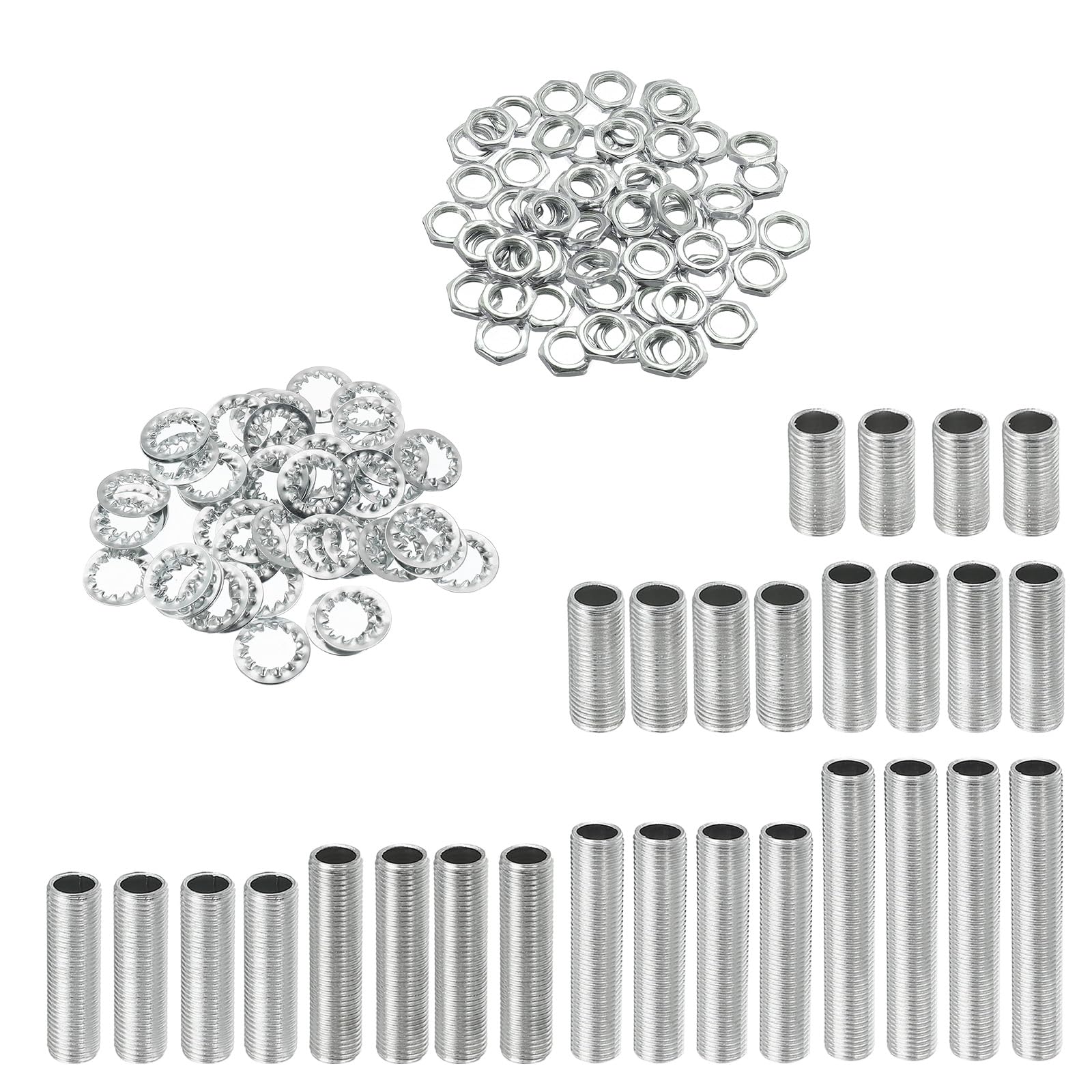 YOKIVE 84 Pack Lamp Pipes Kits, M10 Screws Threaded Hexagon Fastener Assortment with Lock Nuts Teeth Washers, Great for Ceiling Lights DIY Projects