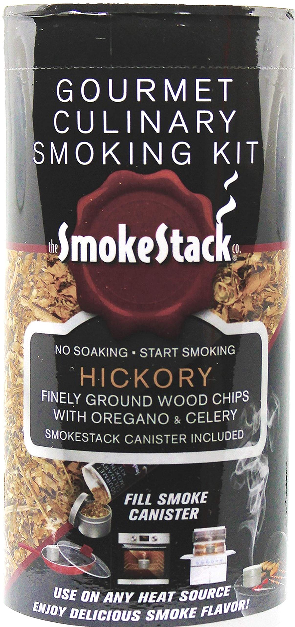 SmokeStack Finely Ground Wood Chips and Smoker Box – Turn Any Grill Oven Stovetop Into A Smoker - Evenly Adds Delicious Smoke Flavor - No Pre Soaking Needed (Hickory Flavor)