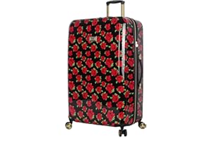 Betsey Johnson 30 Inch Checked Luggage Collection - Expandable Scratch Resistant (ABS + PC) Hardside Suitcase - Designer Lightweight Bag with 8-Rolling Spinner Wheels (Covered Roses, 30in)