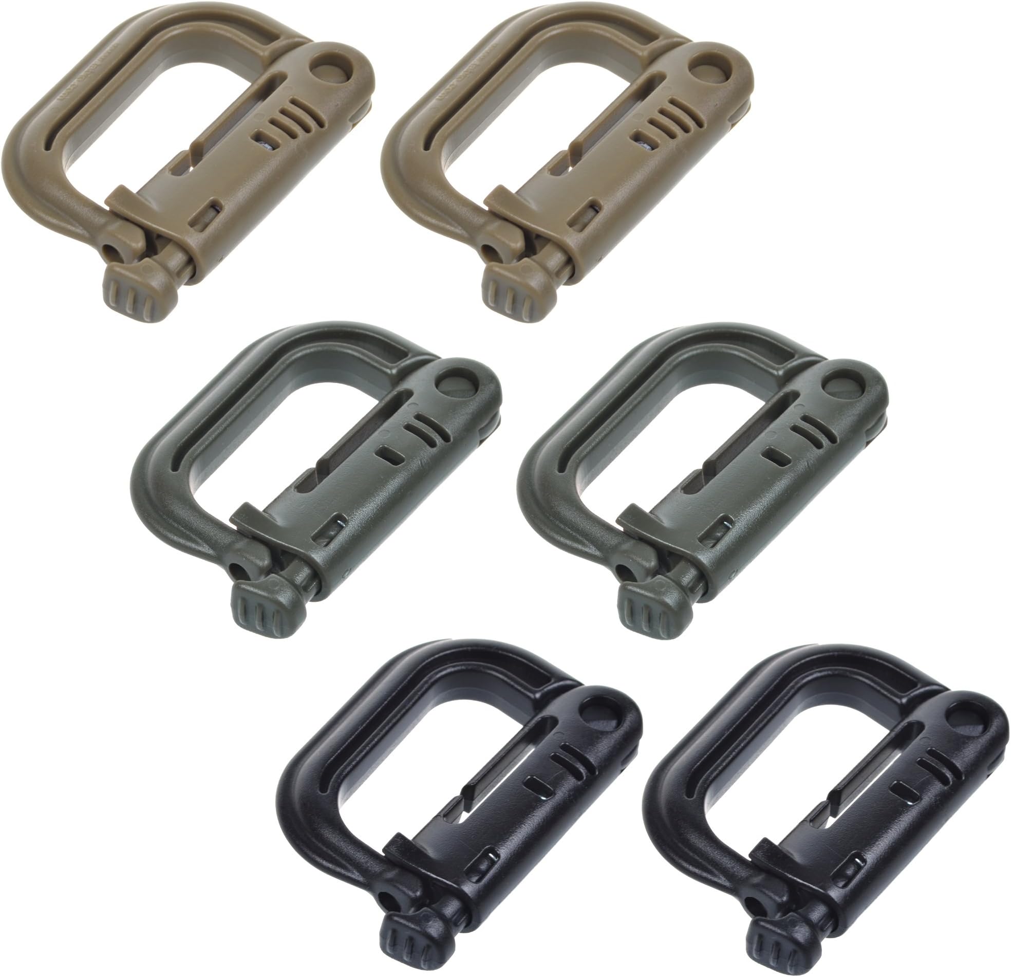 BCP Pack of 6pcs Grimloc Locking D-Ring for MOLLE Systems and Equipment (Mix 6 pcs)
