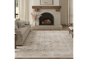 Fmfunctex 8x10 Washable Area Rug Beige Vintage Neutral Distressed Large Non Slip Carpet for Living Room Bedroom Soft Low Pile