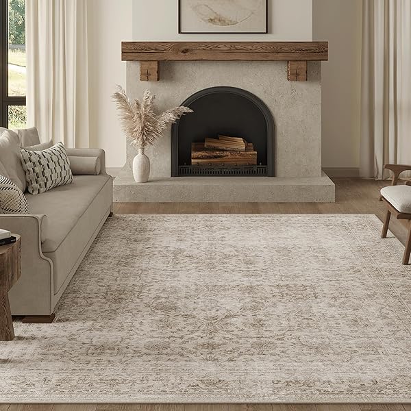 FMFUNCTEX 8X10 WASHABLE AREA RUG BEIGE VINTAGE NEUTRAL...