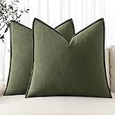 MIULEE Decorative Linen Pillow Covers 20x20 Inch Dark Olive Green Boho Farmhouse Neutral Spring Couch Throw Pillows for Bed Pack of 2 Accent Modern Pillowcase Sofa Livingroom Home Decor